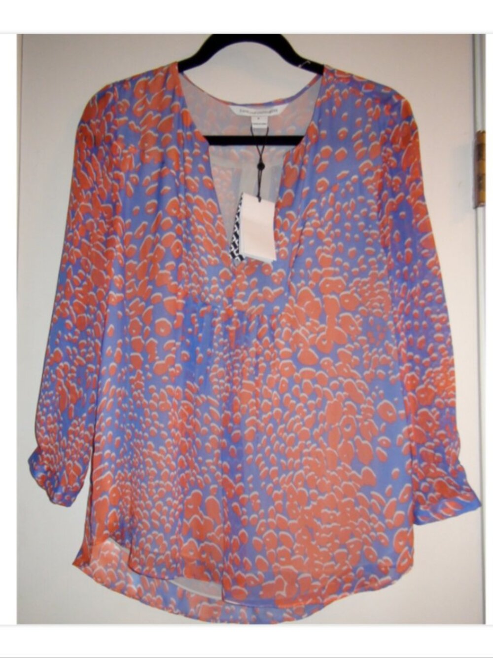 Diane von Furstenberg Camden Raining Leopard Coralline Silk Blouse